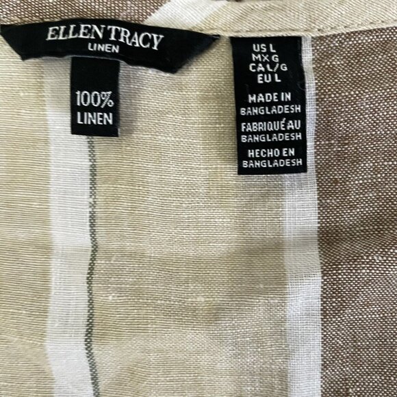 Ellen Tracy 100% Linen Tunic Large Striped Tan Pink White Tassel Lagenlook - Picture 3 of 8